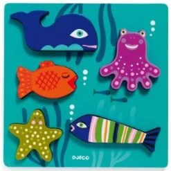 Djeco Puzzle à Encastrer: Les Animaux Marins 5 Pièces